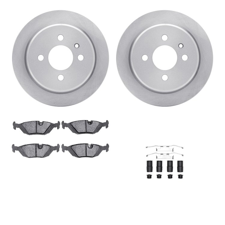 6312-31019 Brake Rotors with 3000-Series Ceramic Brake Pads Kit with Hardware, 1988-1990 BMW, Position: Rear