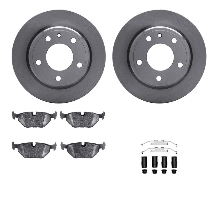 6312-31028 Brake Rotors with 3000-Series Ceramic Brake Pads Kit with Hardware, 1988-1991 BMW, Position: Rear