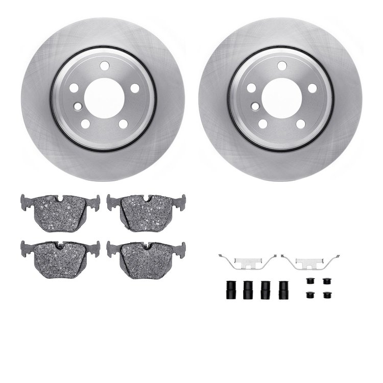 6312-31053 Brake Rotors with 3000-Series Ceramic Brake Pads Kit with Hardware, 2002-2006 BMW, Position: Rear