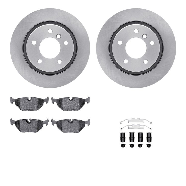 6312-31062 Brake Rotors with 3000-Series Ceramic Brake Pads Kit with Hardware, 1999-2006 BMW, Position: Rear