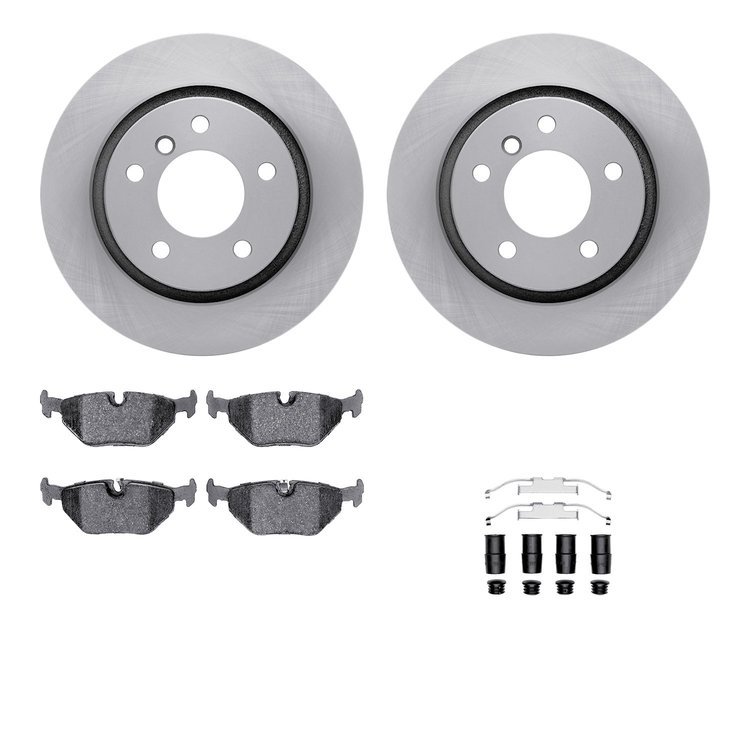 6312-31065 Brake Rotors with 3000-Series Ceramic Brake Pads Kit with Hardware, 2003-2008 BMW, Position: Rear