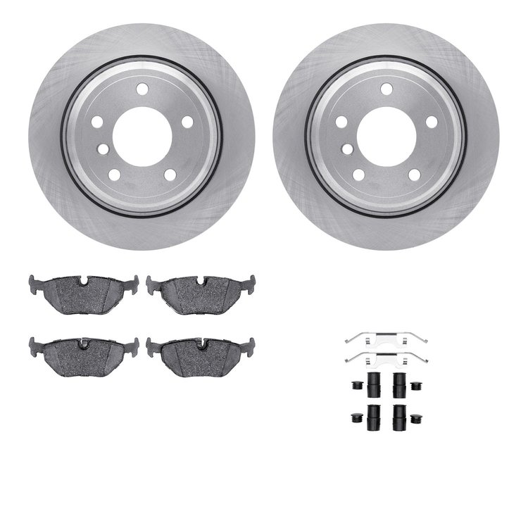6312-31066 Brake Rotors with 3000-Series Ceramic Brake Pads Kit with Hardware, 1996-2003 BMW, Position: Rear