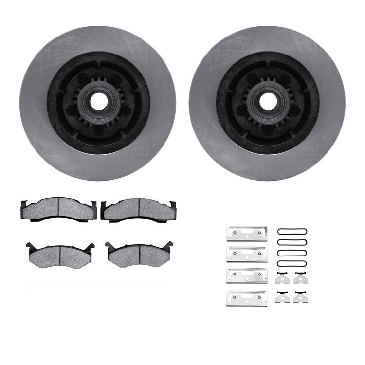 6312-39009 Brake Rotors with 3000-Series Ceramic Brake Pads Kit with Hardware, 1974-1984 Mopar, Position: Front