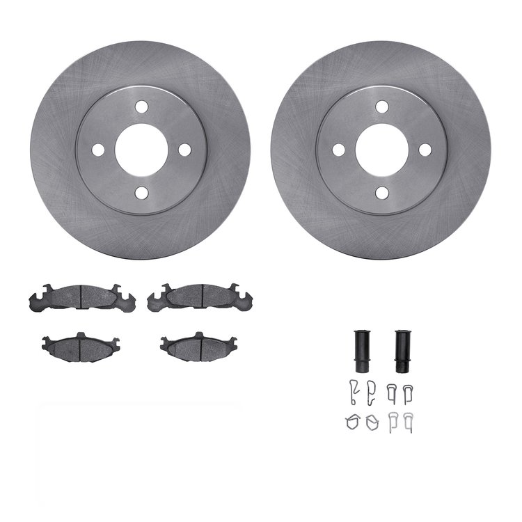 6312-39011 Brake Rotors with 3000-Series Ceramic Brake Pads Kit with Hardware, 1984-1988 Mopar, Position: Front