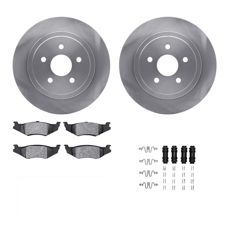6312-39016 Brake Rotors with 3000-Series Ceramic Brake Pads Kit with Hardware, 1989-1995 Mopar, Position: Rear