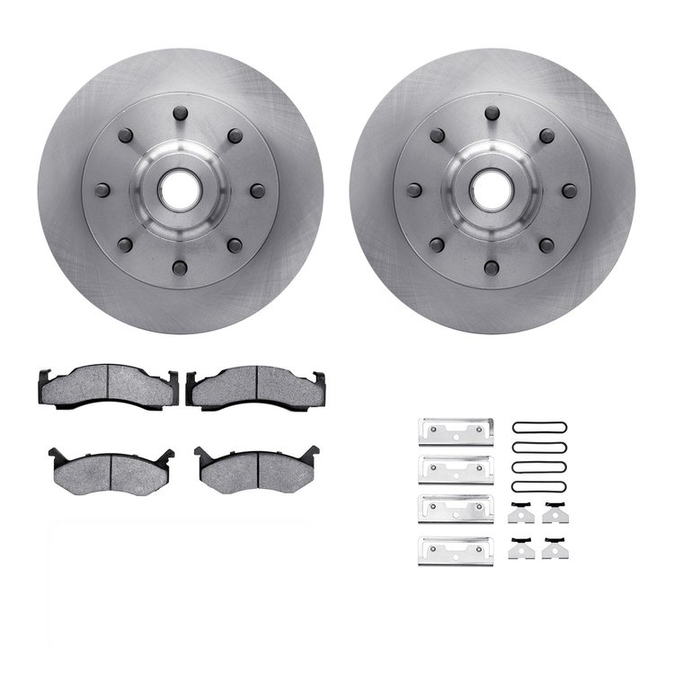 6312-40015 Brake Rotors with 3000-Series Ceramic Brake Pads Kit with Hardware, 1978-1997 Mopar, Position: Front