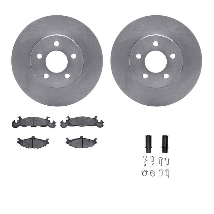 6312-40026 Brake Rotors with 3000-Series Ceramic Brake Pads Kit with Hardware, 1984-1990 Mopar, Position: Front