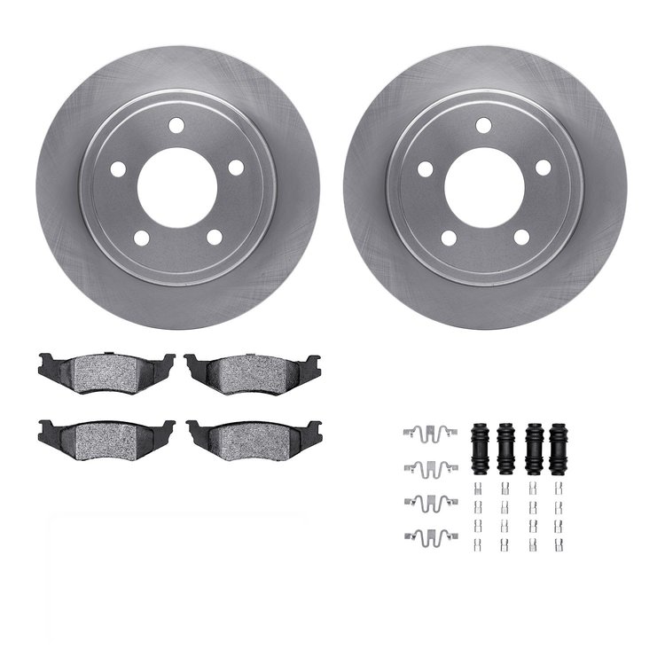 6312-40050 Brake Rotors with 3000-Series Ceramic Brake Pads Kit with Hardware, 1993-2004 Mopar, Position: Rear