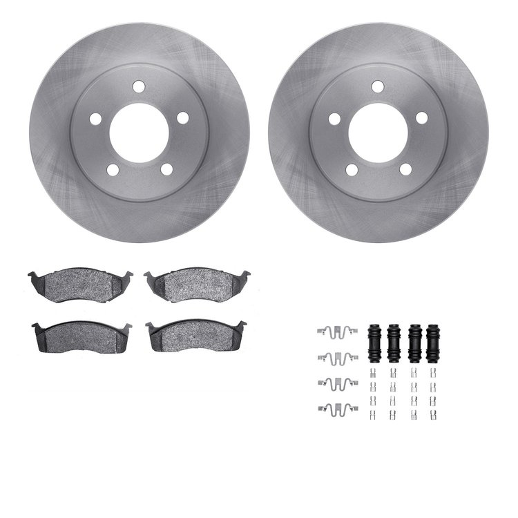 6312-40058 Brake Rotors with 3000-Series Ceramic Brake Pads Kit with Hardware, 1993-1997 Mopar, Position: Front