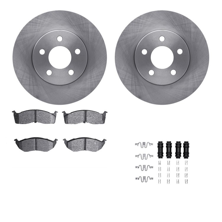 6312-40063 Brake Rotors with 3000-Series Ceramic Brake Pads Kit with Hardware, 1995-1999 Mopar, Position: Front