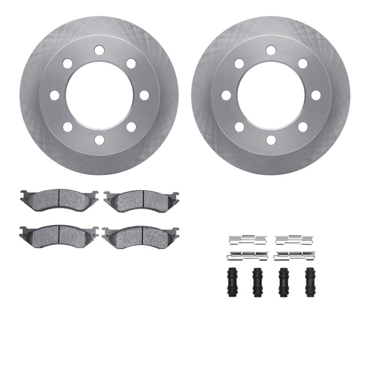 6312-40068 Brake Rotors with 3000-Series Ceramic Brake Pads Kit with Hardware, 2000-2002 Mopar, Position: Rear