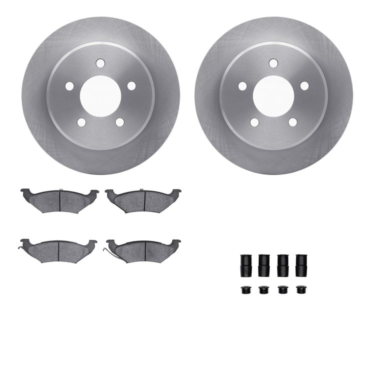 6312-40072 Brake Rotors with 3000-Series Ceramic Brake Pads Kit with Hardware, 1997-2000 Mopar, Position: Rear