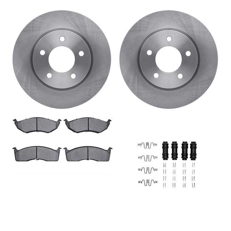 6312-40073 Brake Rotors with 3000-Series Ceramic Brake Pads Kit with Hardware, 1998-2000 Mopar, Position: Front