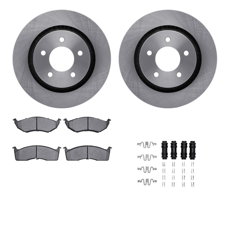 6312-40075 Brake Rotors with 3000-Series Ceramic Brake Pads Kit with Hardware, 1999-2004 Mopar, Position: Front