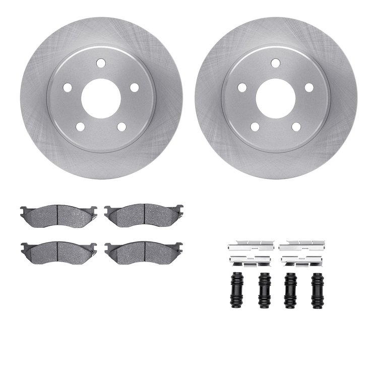 6312-40082 Brake Rotors with 3000-Series Ceramic Brake Pads Kit with Hardware, 2002-2006 Mopar, Position: Front
