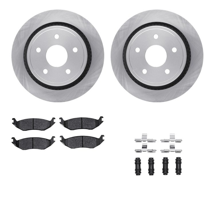 6312-40083 Brake Rotors with 3000-Series Ceramic Brake Pads Kit with Hardware, 2002-2018 Mopar, Position: Rear