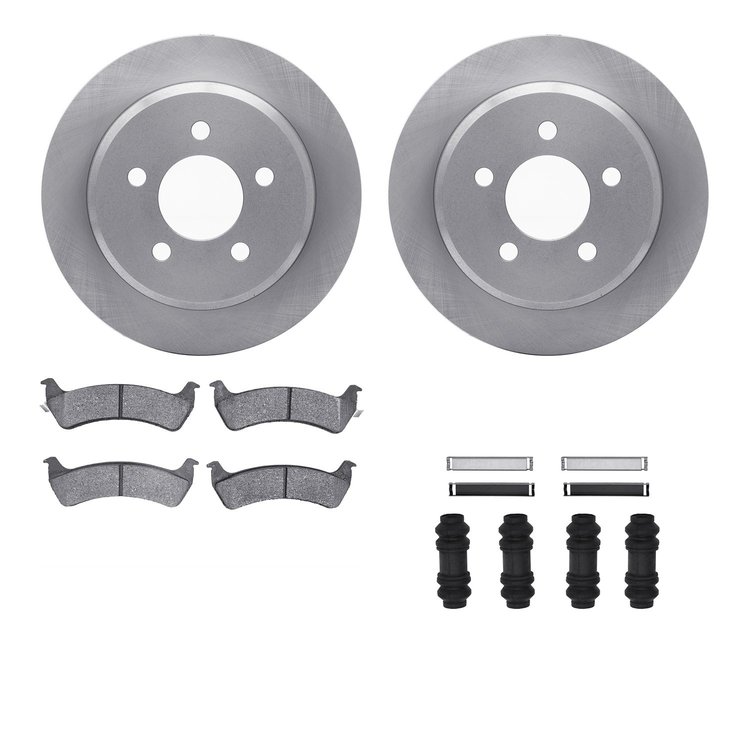 6312-42019 Brake Rotors with 3000-Series Ceramic Brake Pads Kit with Hardware, 1993-1994 Mopar, Position: Rear
