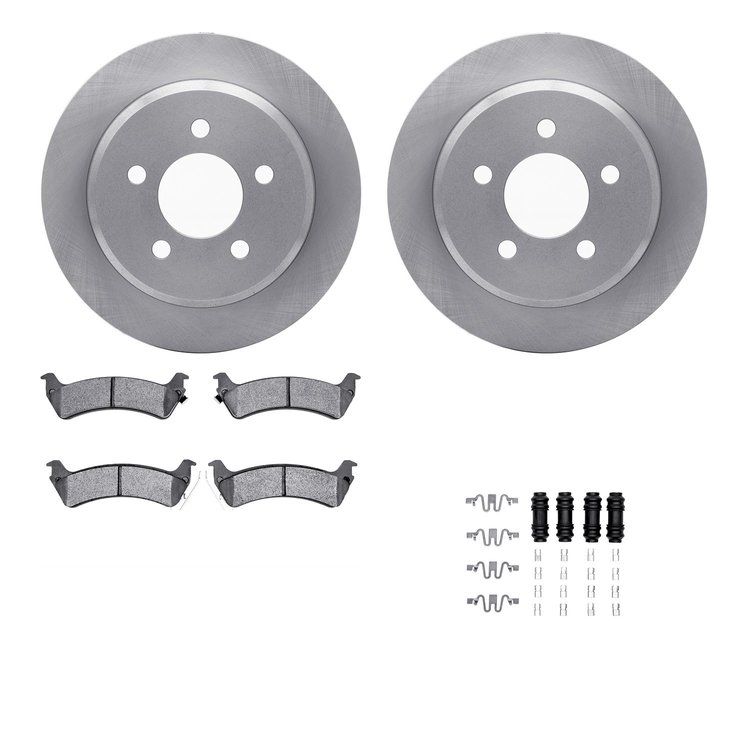 6312-42020 Brake Rotors with 3000-Series Ceramic Brake Pads Kit with Hardware, 1993-1998 Mopar, Position: Rear