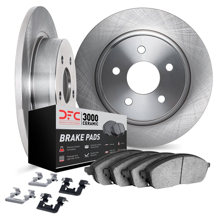 6312-42022 Brake Rotors with 3000-Series Ceramic Brake Pads Kit with Hardware, 1999-2004 Mopar, Position: Rear