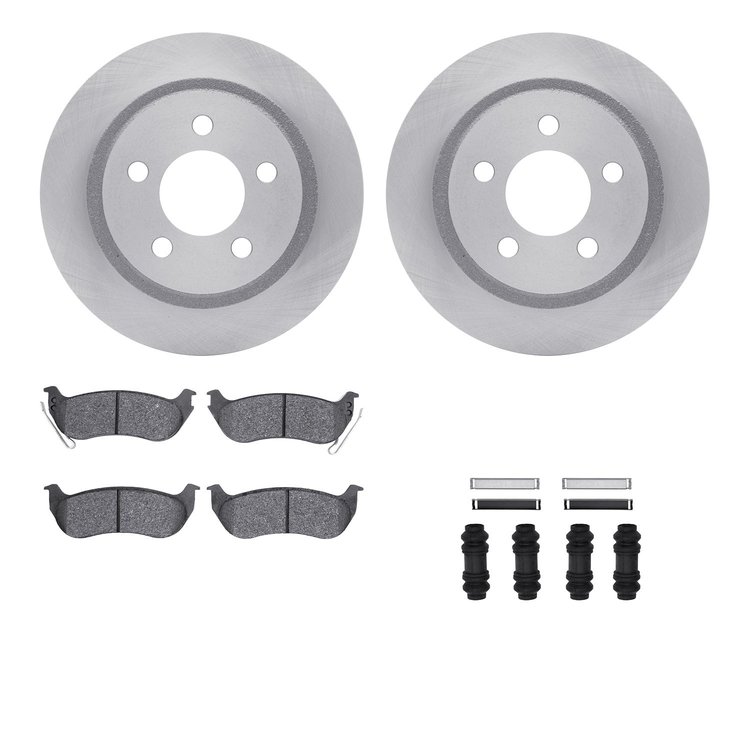 6312-42025 Brake Rotors with 3000-Series Ceramic Brake Pads Kit with Hardware, 2003-2007 Mopar, Position: Rear