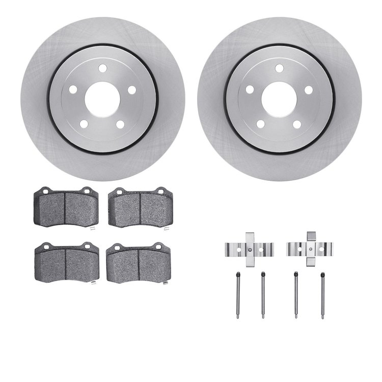 6312-42026 Brake Rotors with 3000-Series Ceramic Brake Pads Kit with Hardware, 2006-2010 Mopar, Position: Rear