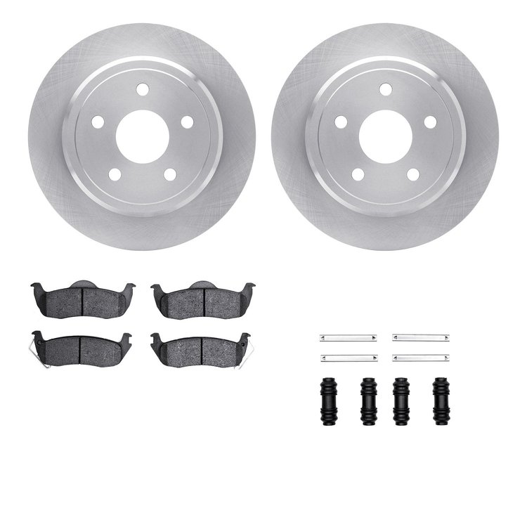 6312-42031 Brake Rotors with 3000-Series Ceramic Brake Pads Kit with Hardware, 2005-2010 Mopar, Position: Rear