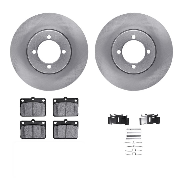 6312-43001 Brake Rotors with 3000-Series Ceramic Brake Pads Kit with Hardware, 1974-1987 Multiple Makes/Models, Position: Front