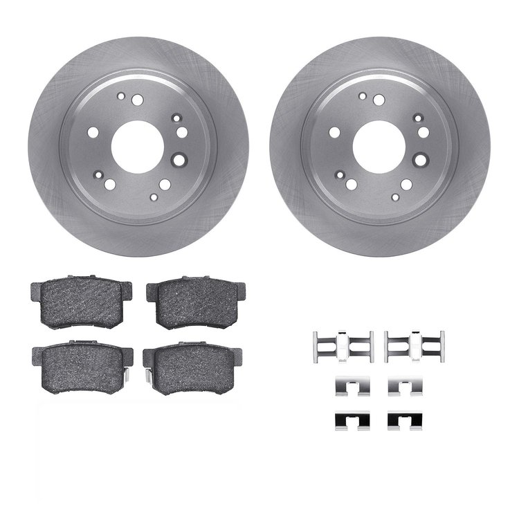 6312-58012 Brake Rotors with 3000-Series Ceramic Brake Pads Kit with Hardware, 2003-2011 Acura/Honda, Position: Rear
