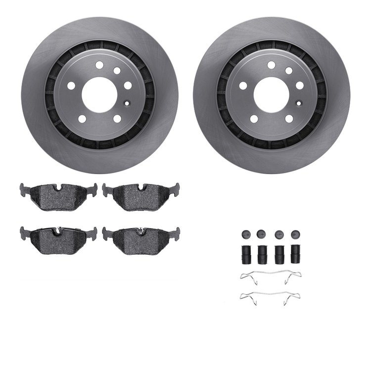 6312-65011 Brake Rotors with 3000-Series Ceramic Brake Pads Kit with Hardware, 2002-2010 GM, Position: Rear