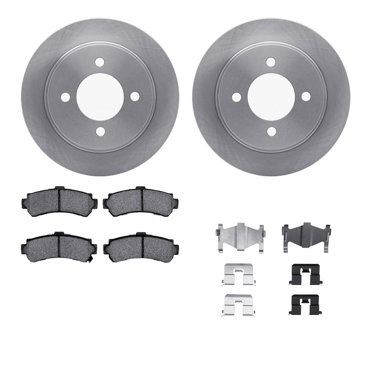 6312-67076 Brake Rotors with 3000-Series Ceramic Brake Pads Kit with Hardware, 1995-2000 Infiniti/Nissan, Position: Rear