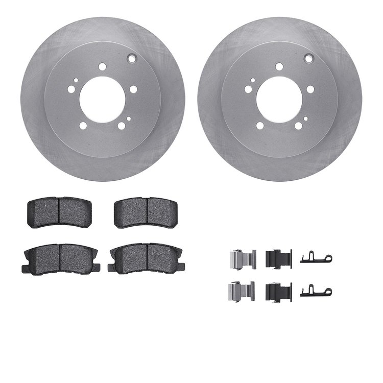6312-72075 Brake Rotors with 3000-Series Ceramic Brake Pads Kit with Hardware, 2007-2015 Mitsubishi, Position: Rear