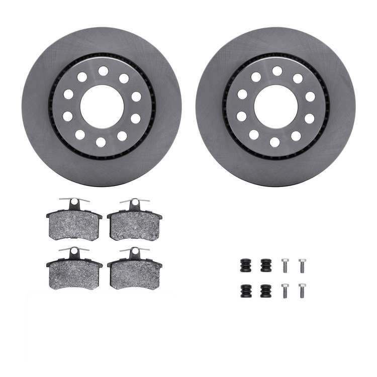 6312-73008 Brake Rotors with 3000-Series Ceramic Brake Pads Kit with Hardware, 1990-1997 Audi/Volkswagen, Position: Rear