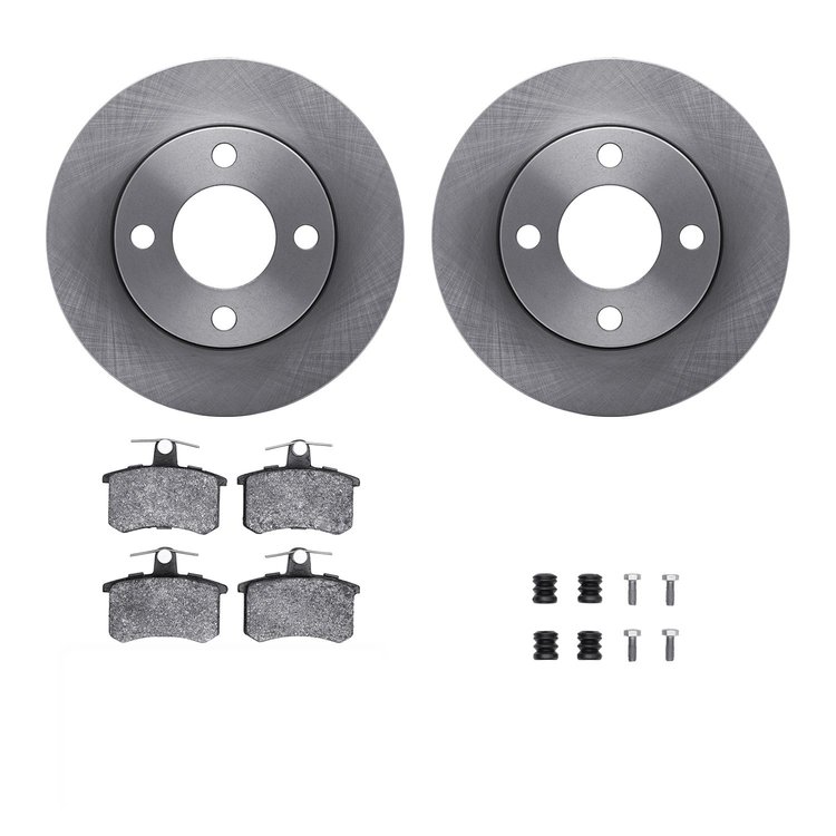 6312-73009 Brake Rotors with 3000-Series Ceramic Brake Pads Kit with Hardware, 1989-1991 Audi/Volkswagen, Position: Rear