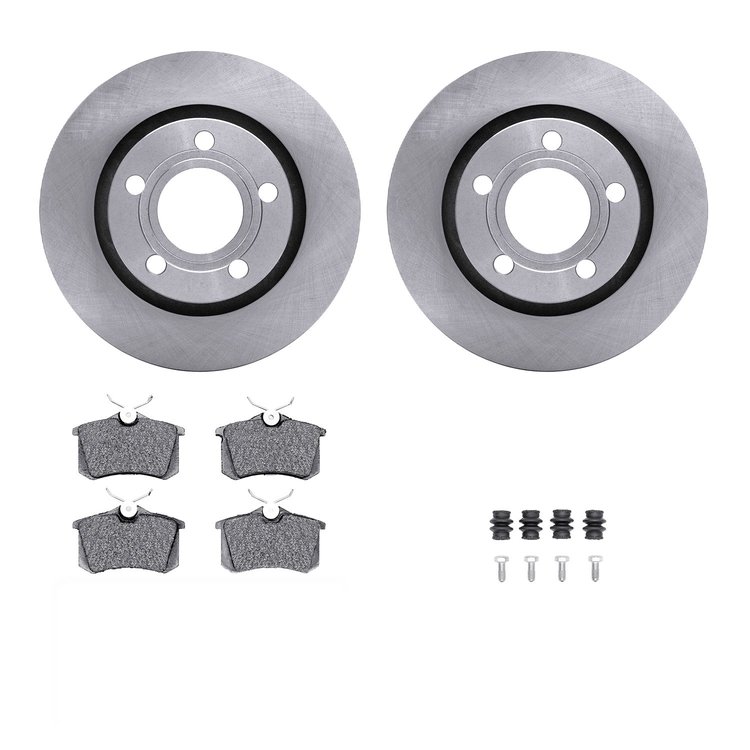 6312-73019 Brake Rotors with 3000-Series Ceramic Brake Pads Kit with Hardware, 2000-2003 Audi/Volkswagen, Position: Rear