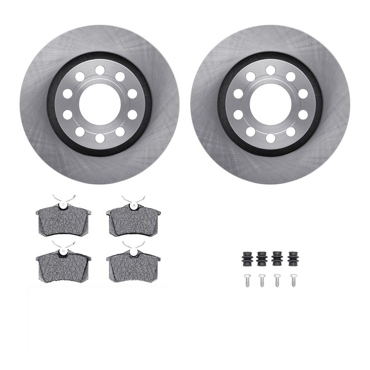 6312-73022 Brake Rotors with 3000-Series Ceramic Brake Pads Kit with Hardware, 2004-2005 Audi/Volkswagen, Position: Rear