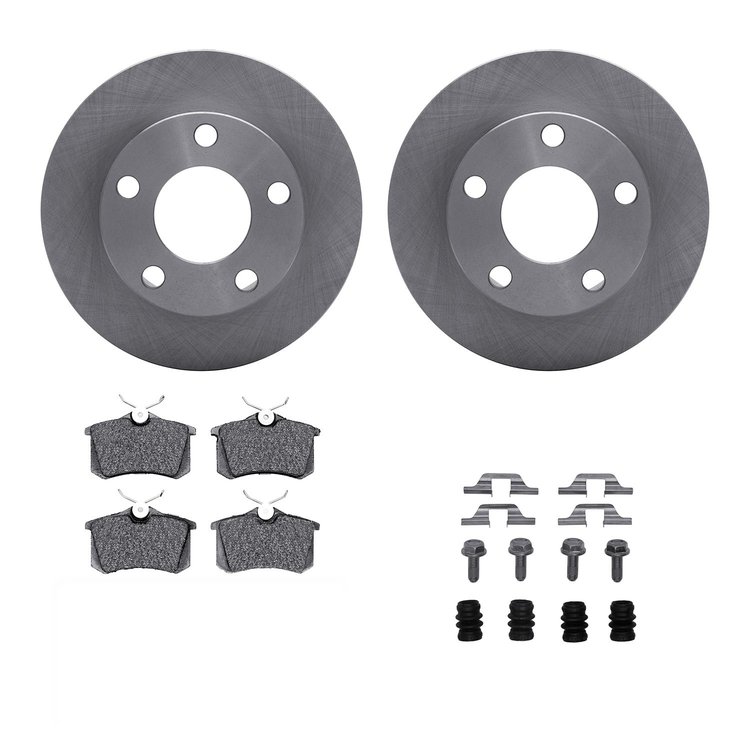 6312-73025 Brake Rotors with 3000-Series Ceramic Brake Pads Kit with Hardware, 1999-2001 Audi/Volkswagen, Position: Rear