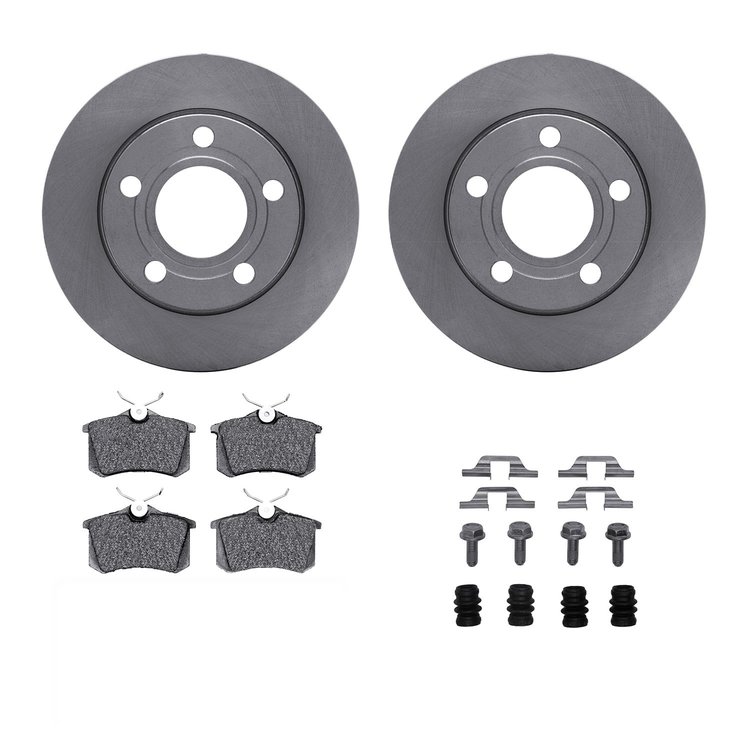 6312-73026 Brake Rotors with 3000-Series Ceramic Brake Pads Kit with Hardware, 1999-2002 Audi/Volkswagen, Position: Rear