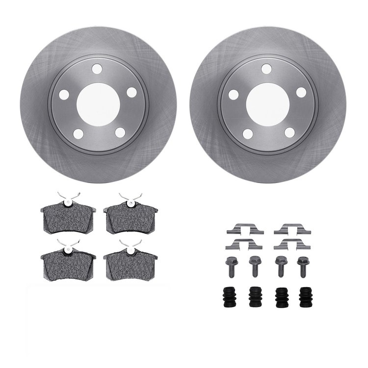 6312-73027 Brake Rotors with 3000-Series Ceramic Brake Pads Kit with Hardware, 1999-2005 Audi/Volkswagen, Position: Rear