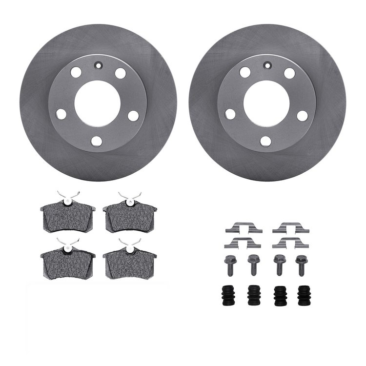 6312-73028 Brake Rotors with 3000-Series Ceramic Brake Pads Kit with Hardware, 2002-2006 Audi/Volkswagen, Position: Rear