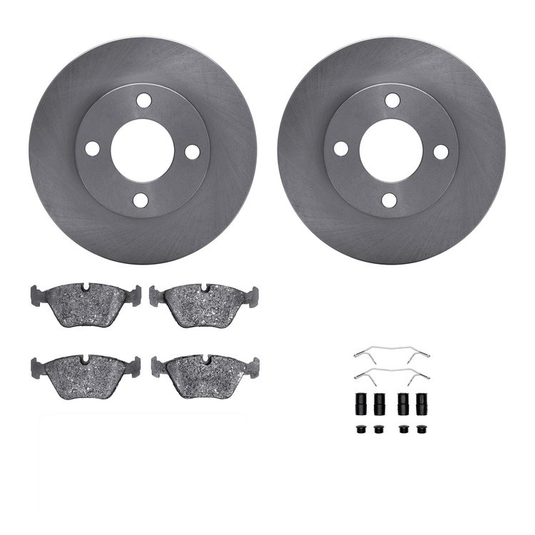 6312-73029 Brake Rotors with 3000-Series Ceramic Brake Pads Kit with Hardware, 1989-1991 Audi/Volkswagen, Position: Front