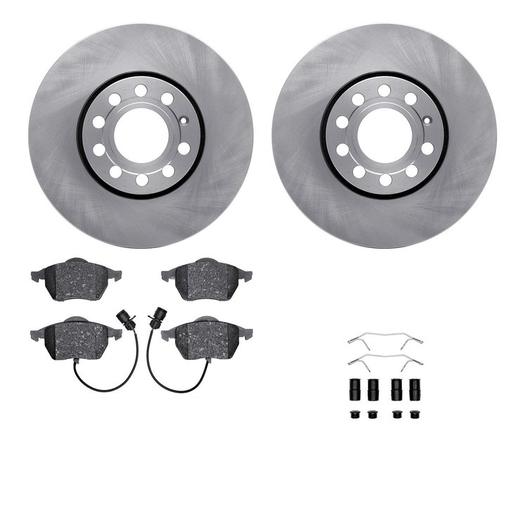 6312-73035 Brake Rotors with 3000-Series Ceramic Brake Pads Kit with Hardware, 1992-1998 Audi/Volkswagen, Position: Front