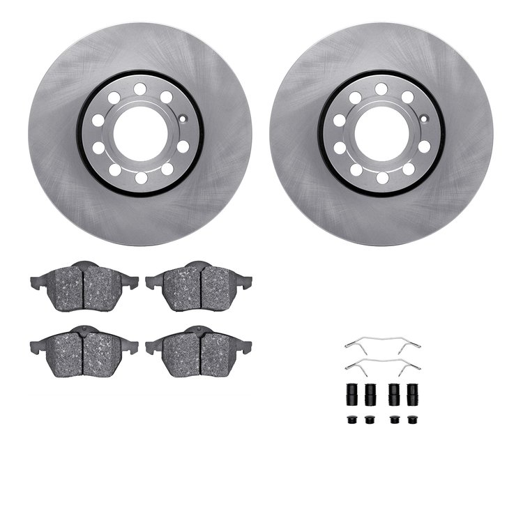 6312-73038 Brake Rotors with 3000-Series Ceramic Brake Pads Kit with Hardware, 1996-1999 Audi/Volkswagen, Position: Front