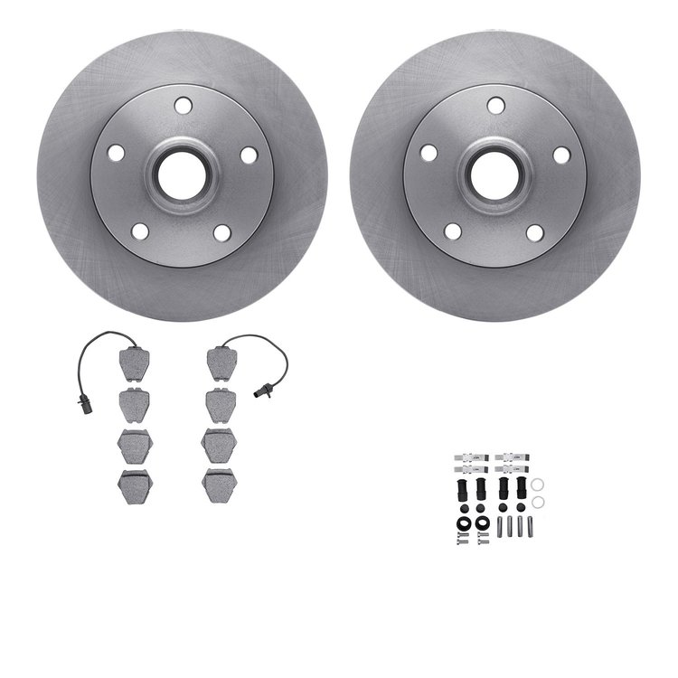 6312-73045 Brake Rotors with 3000-Series Ceramic Brake Pads Kit with Hardware, 1999-2004 Audi/Volkswagen, Position: Front