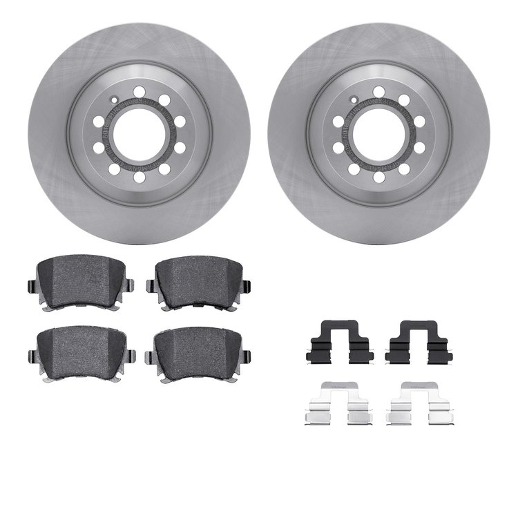 6312-73063 Brake Rotors with 3000-Series Ceramic Brake Pads Kit with Hardware, 2005-2011 Audi/Volkswagen, Position: Rear