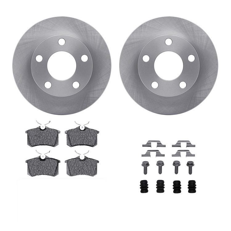 6312-74036 Brake Rotors with 3000-Series Ceramic Brake Pads Kit with Hardware, 2002-2004 Audi/Volkswagen, Position: Rear