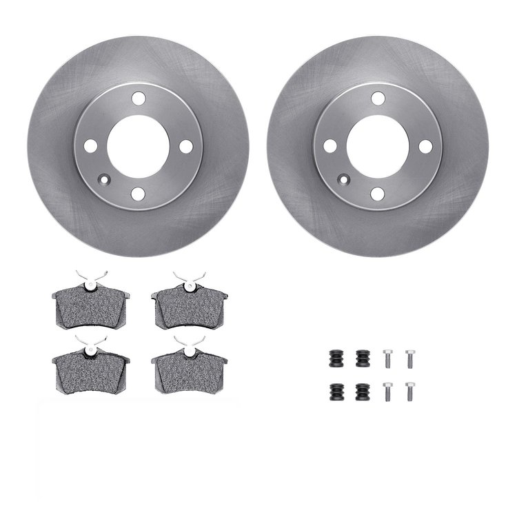 6312-74039 Brake Rotors with 3000-Series Ceramic Brake Pads Kit with Hardware, 1986-1988 Audi/Volkswagen, Position: Rear