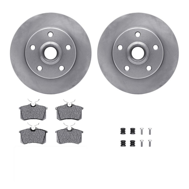 6312-74040 Brake Rotors with 3000-Series Ceramic Brake Pads Kit with Hardware, 1994-1998 Audi/Volkswagen, Position: Rear