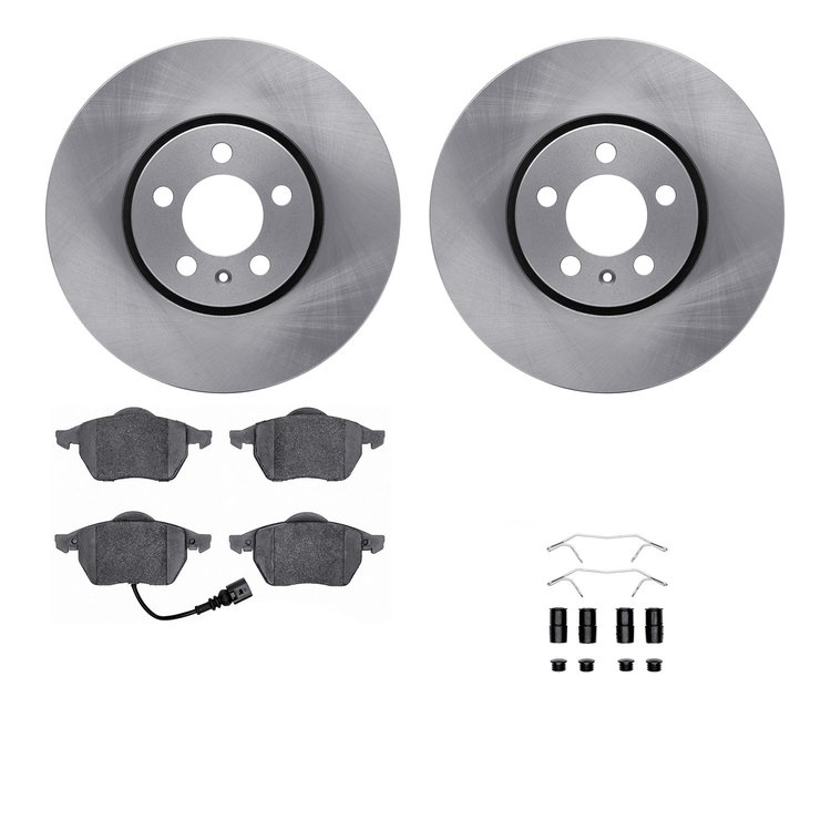 6312-74053 Brake Rotors with 3000-Series Ceramic Brake Pads Kit with Hardware, 1999-2010 Audi/Volkswagen, Position: Front