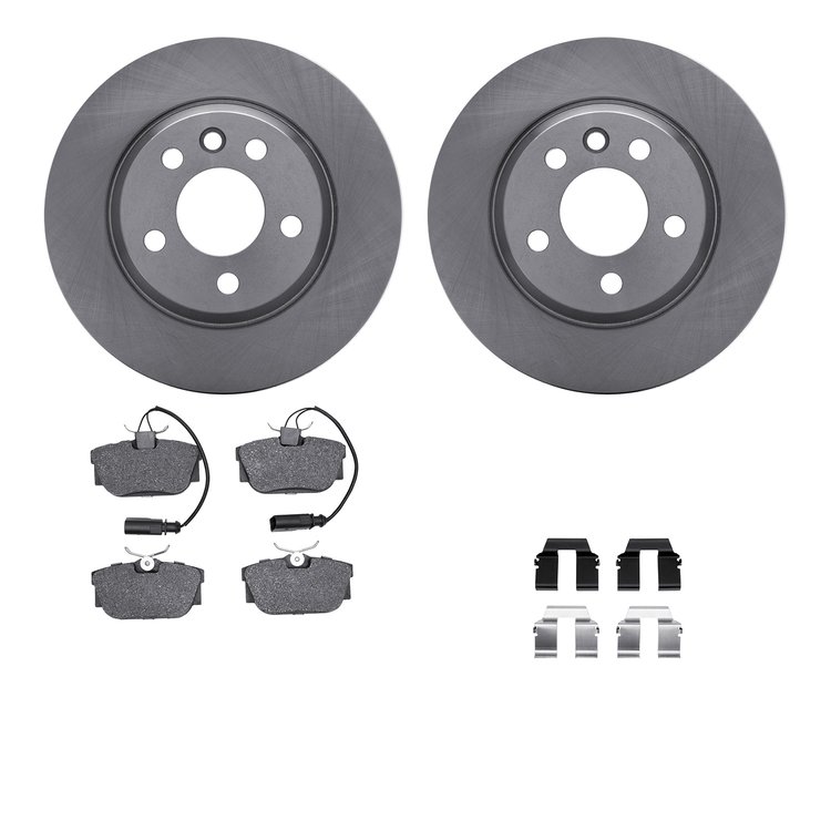 6312-74073 Brake Rotors with 3000-Series Ceramic Brake Pads Kit with Hardware, 2001-2003 Audi/Volkswagen, Position: Rear