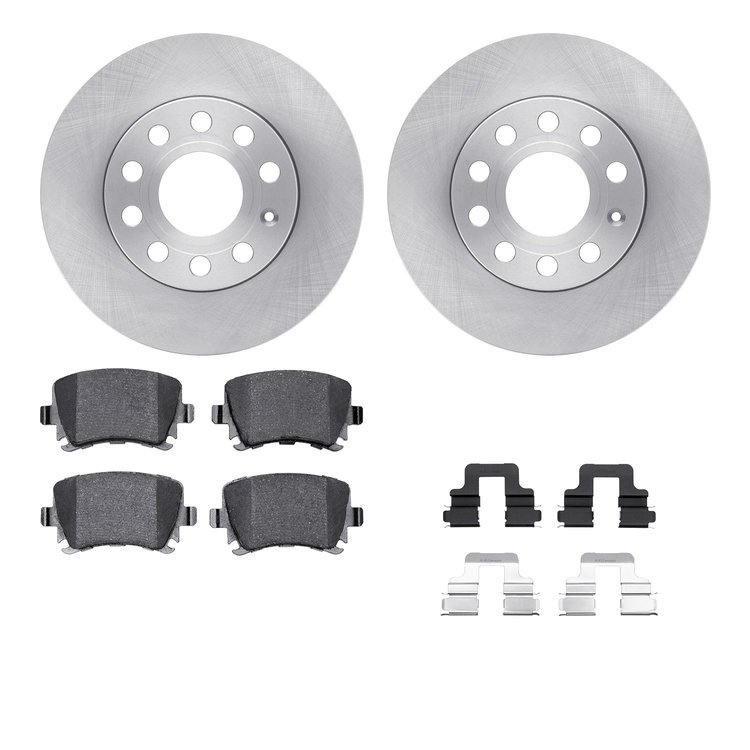 6312-74084 Brake Rotors with 3000-Series Ceramic Brake Pads Kit with Hardware, 2005-2013 Audi/Volkswagen, Position: Rear